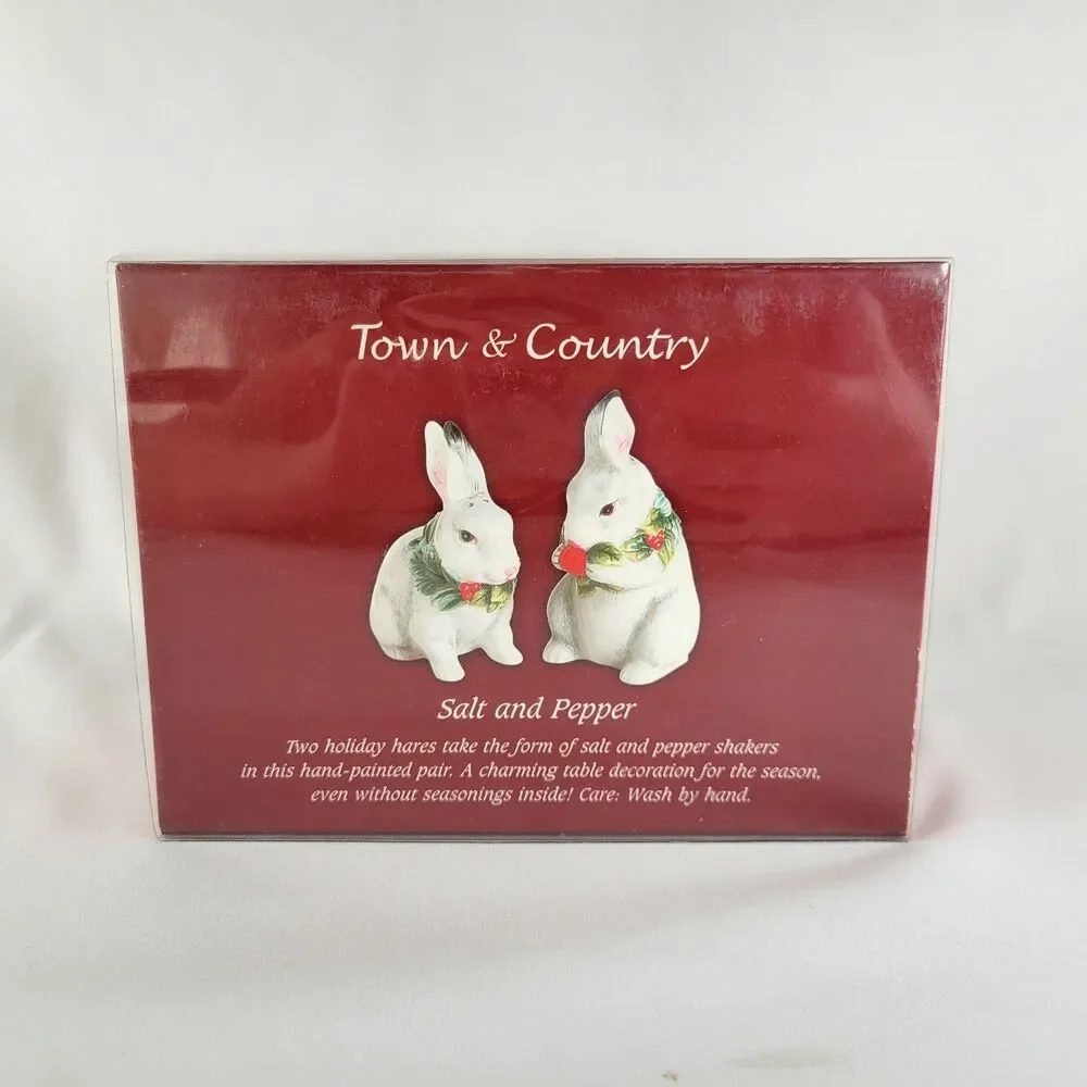 Fitz and Floyd Town & Country Bunny Rabbit Salt & Pepper Cottagecore Christmas
